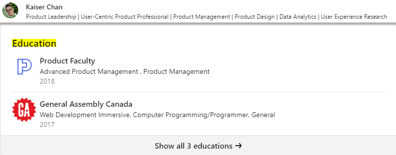 linkedin Example Education  
