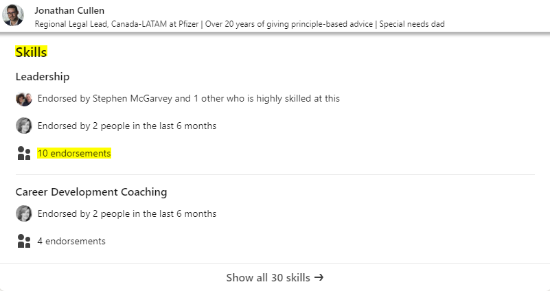 linkedin Skills and Endorsements